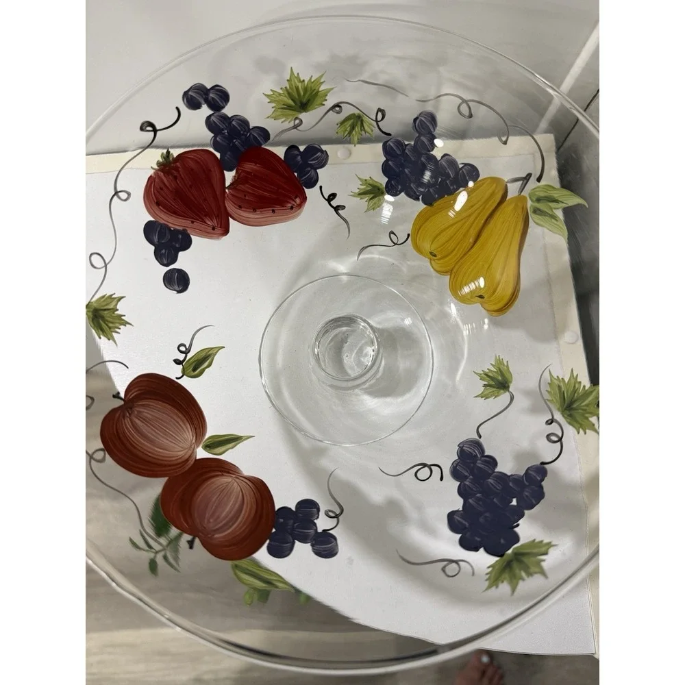 Vintage Victradco Hand Painted Fruit Grove Pedestal Bowl 9